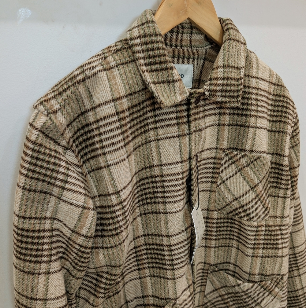 METHOD | Men's Beige/Green Plaid Cuppar 3 Pocket Button Up Shirt Jacket - Picture 2 of 5